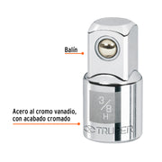 Adaptador para matraca de cuadro 3/8' a cuadro 1/2', TRUPER