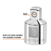 Adaptador para matraca de cuadro 1/2' a cuadro 3/8', TRUPER