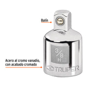 Adaptador para matraca de cuadro 3/8' a cuadro 1/4', TRUPER