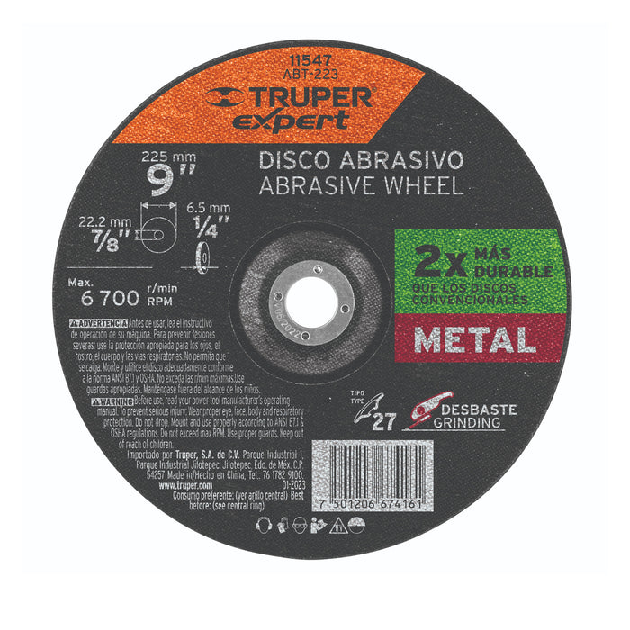 Disco Tipo 27 de 9' x 6.4 mm desbaste de metal, EXPERT