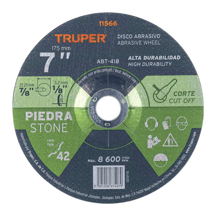 Disco Tipo 42 de 7' x 3.2 mm para corte de piedra, TRUPER