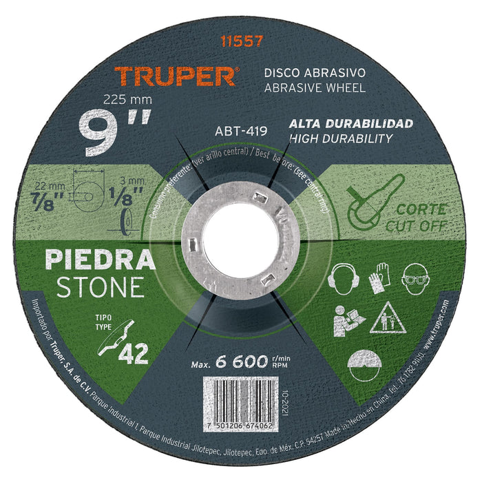 Disco Tipo 42 de 9' x 3.2 mm para corte de piedra, TRUPER