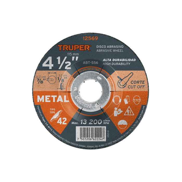 Disco Tipo 42 de 4-1/2' x 3.2 mm para corte de metal, TRUPER