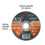 Disco Tipo 42 de 4-1/2' x 3.2 mm para corte de metal, TRUPER