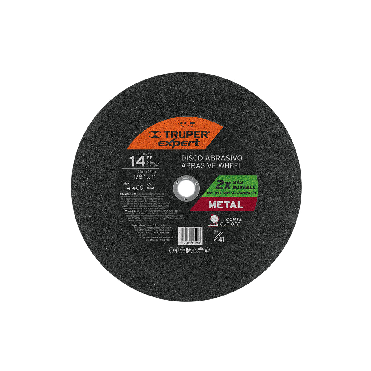Disco Tipo 41 de 14' x 3.4 mm para corte de metal, EXPERT