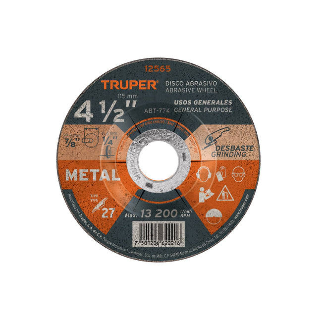 Disco Tipo 27 de 4-1/2' x 6.4 mm para desbaste de metal