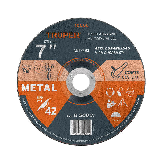 Disco Tipo 42 de 7' x 3.2 mm para corte de metal, TRUPER