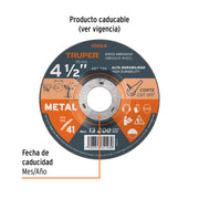 Disco de 4-1/2' para corte de metal, tipo 41, TRUPER