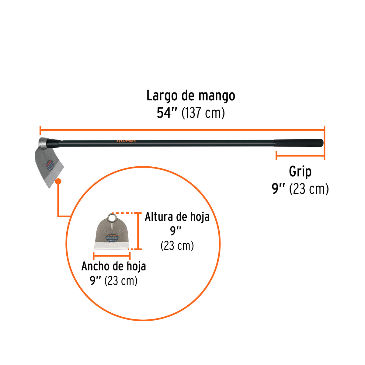 Azadón Centroamericano 2.5 lb, mango de fibra 54', TRUPER