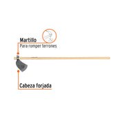 Azadón Córdoba No. 2 de 2.2 lb, mango de madera 54', TRUPER