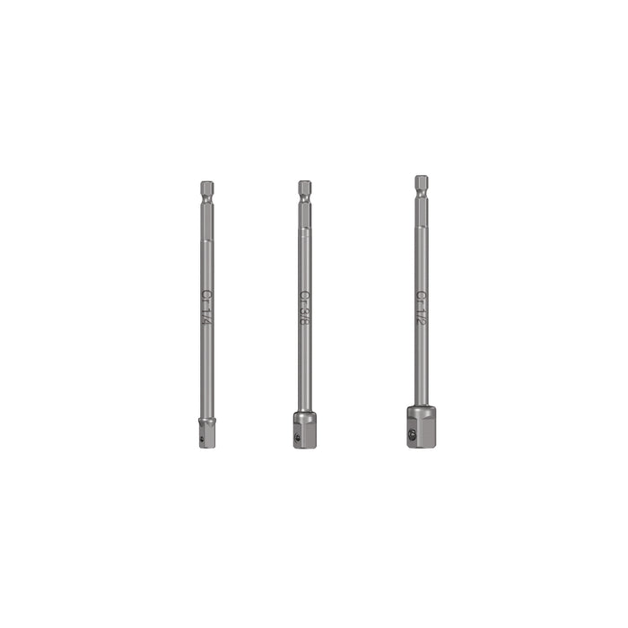 Juego de 3 adaptadores largos para dados de 1/4, 3/8 y 1/2'