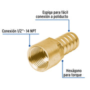 Adaptador hembra de latón 1/2' para manguera, FOSET