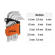 Juego de 13 llaves hexagonales mm, con organizador, TRUPER