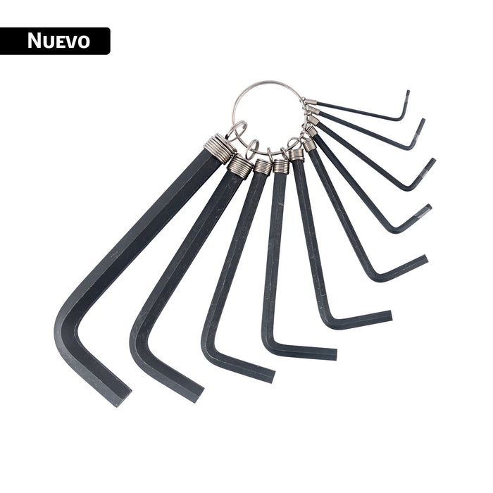 Juego de 10 llaves hexagonales mm, tipo llavero, PRETUL