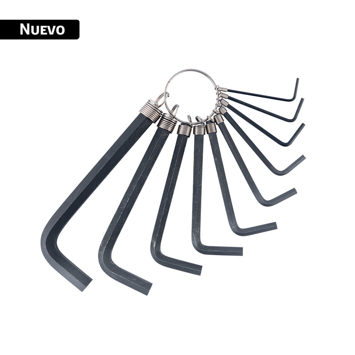 Juego de 10 llaves hexagonales std, tipo llavero, PRETUL