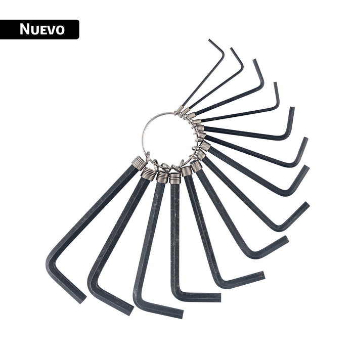 Juego de 14 llaves hexagonales mixtas, tipo llavero, PRETUL