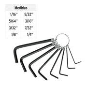 Juego de 8 llaves hexagonales std, tipo llavero,PRETUL