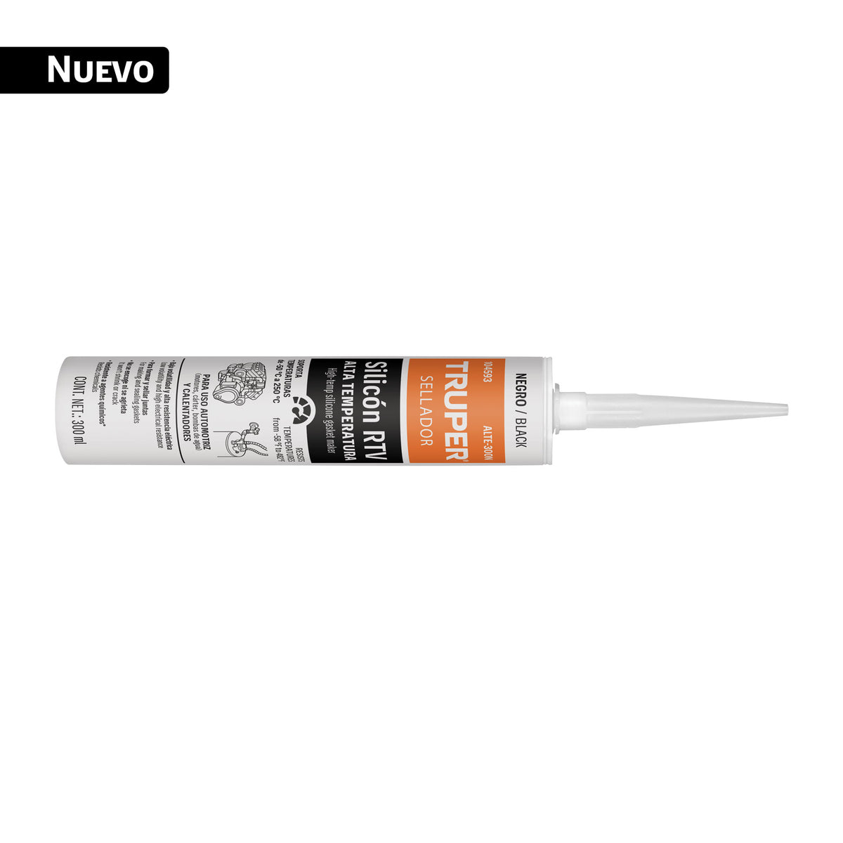 Sellador de silicón RTV negro para altas temperaturas 300 ml