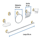 Juego de 6 accesorios para baño, cromo-oro, FOSET AQUA