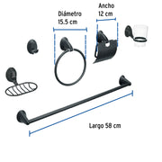 Juego de 6 accesorios para baño, negro, FOSET AQUA