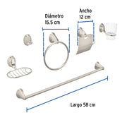 Juego de 6 accesorios para baño, níquel satín, FOSET AQUA