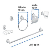 Juego de 6 accesorios para baño, cromo, FOSET AQUA