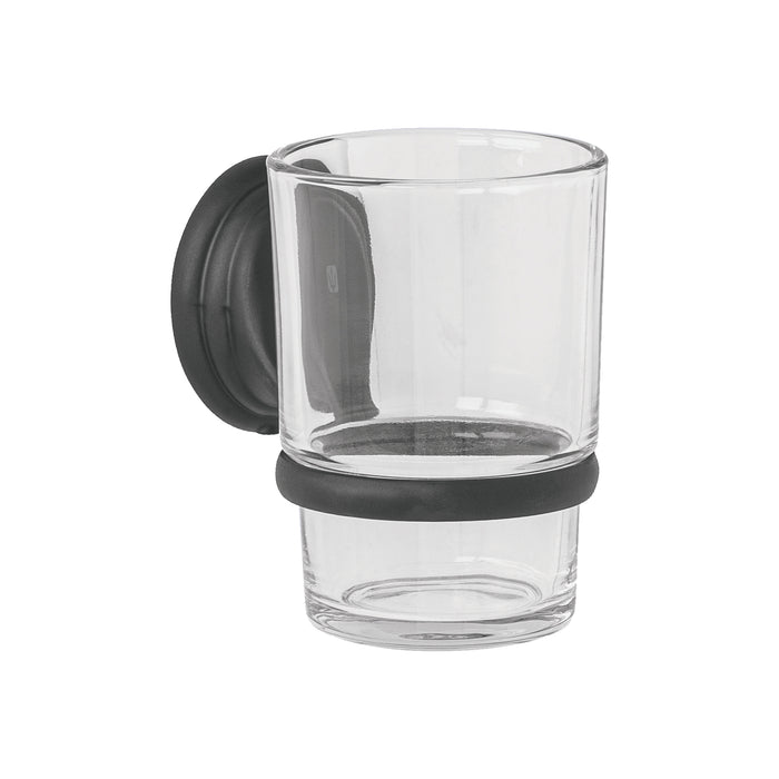 Portavaso cepillero con vaso de vidrio, negro, FOSET AQUA