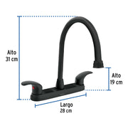 Mezcladora fregadero 8' negro, cuello largo, palanca, AQUA