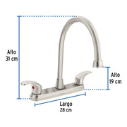Mezcladora fregadero 8' satín, cuello largo, palanca, AQUA