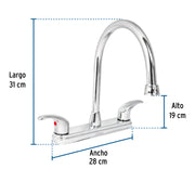 Mezcladora fregadero 8' cromo, cuello largo, palanca, AQUA