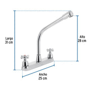 Mezcladora fregadero 8' cromo, cuello cobra, cruceta, AQUA