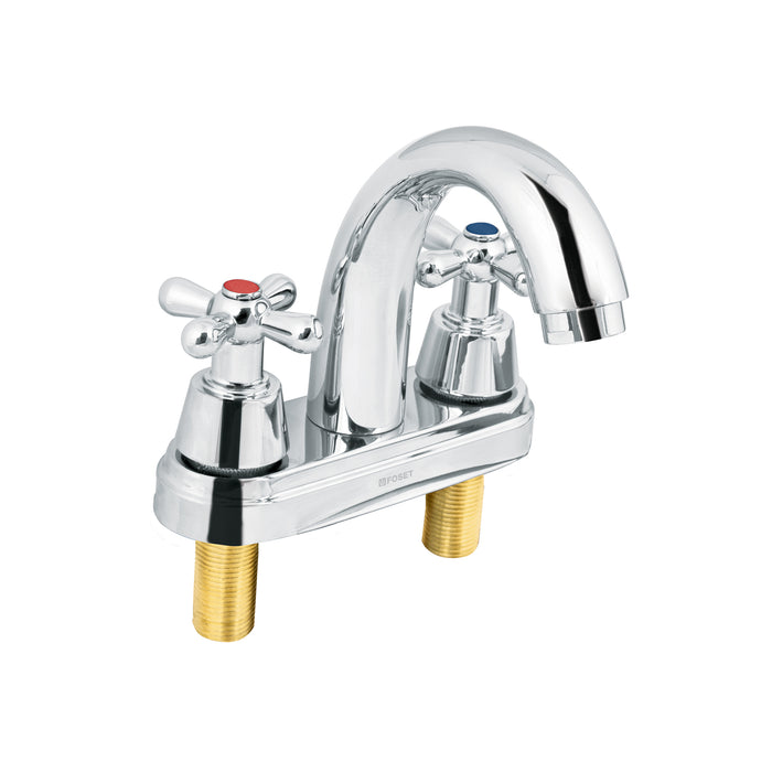Mezcladora lavabo 4' cromo, nariz curva, cruceta, AQUA