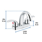 Mezcladora lavabo 4' cromo, nariz curva, palanca, AQUA