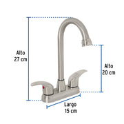 Mezcladora lavabo 4' satín, tipo bar, palanca, AQUA