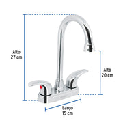 Mezcladora lavabo 4' cromo, tipo bar, palanca, AQUA