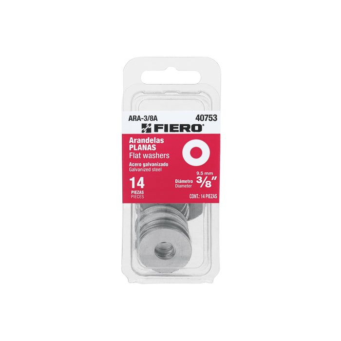 Blíster con 14 arandelas planas de 3/8', FIERO