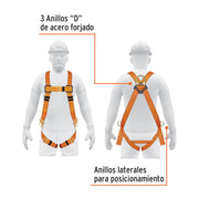 Arnés de cuerpo completo 3 anillos, laterales, ANSI, TRUPER