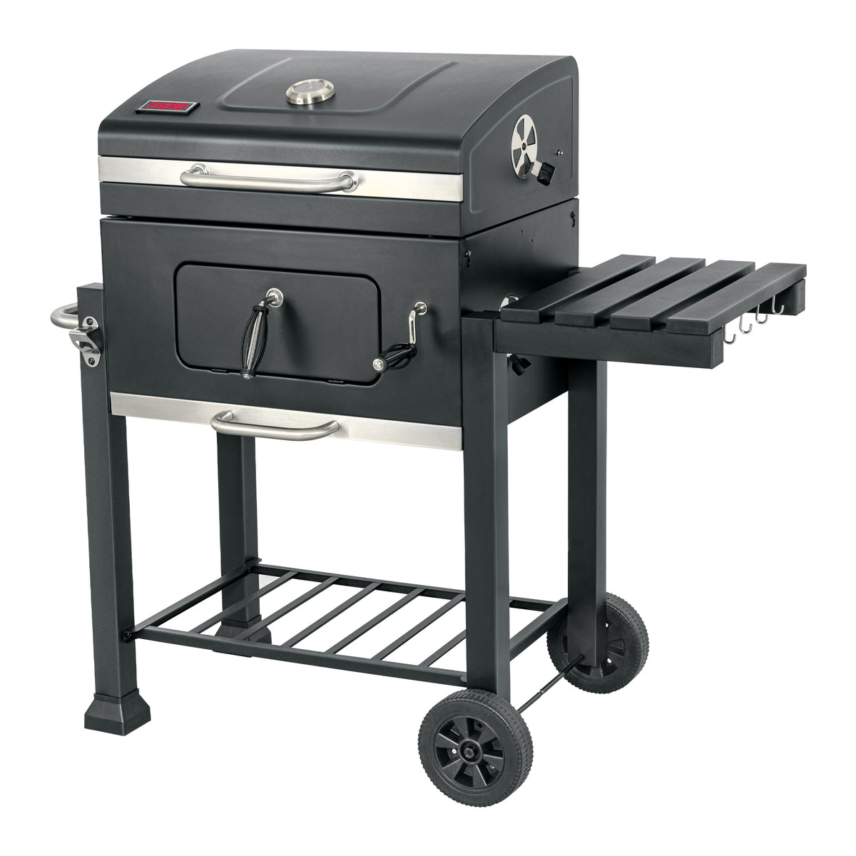 Asador de carbón de 24' con tapa, negro, FIERO
