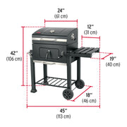 Asador de carbón de 24' con tapa, negro, FIERO