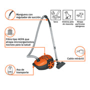 Aspiradora canister 1.8 L (0.4 gal),1,200 W (1.6 HP), TRUPER