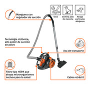 Aspiradora canister 2 L (0.5 gal), 1,200 W (1.6 HP), TRUPER