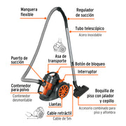 Aspiradora canister 2 L (0.5 gal), 1,200 W (1.6 HP), TRUPER