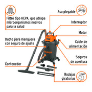 Aspiradora de sólidos y líquidos, 6 gal, plástica, negra
