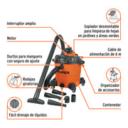 Aspiradora sólidos y líquidos, 12 gal, soplador desmontable