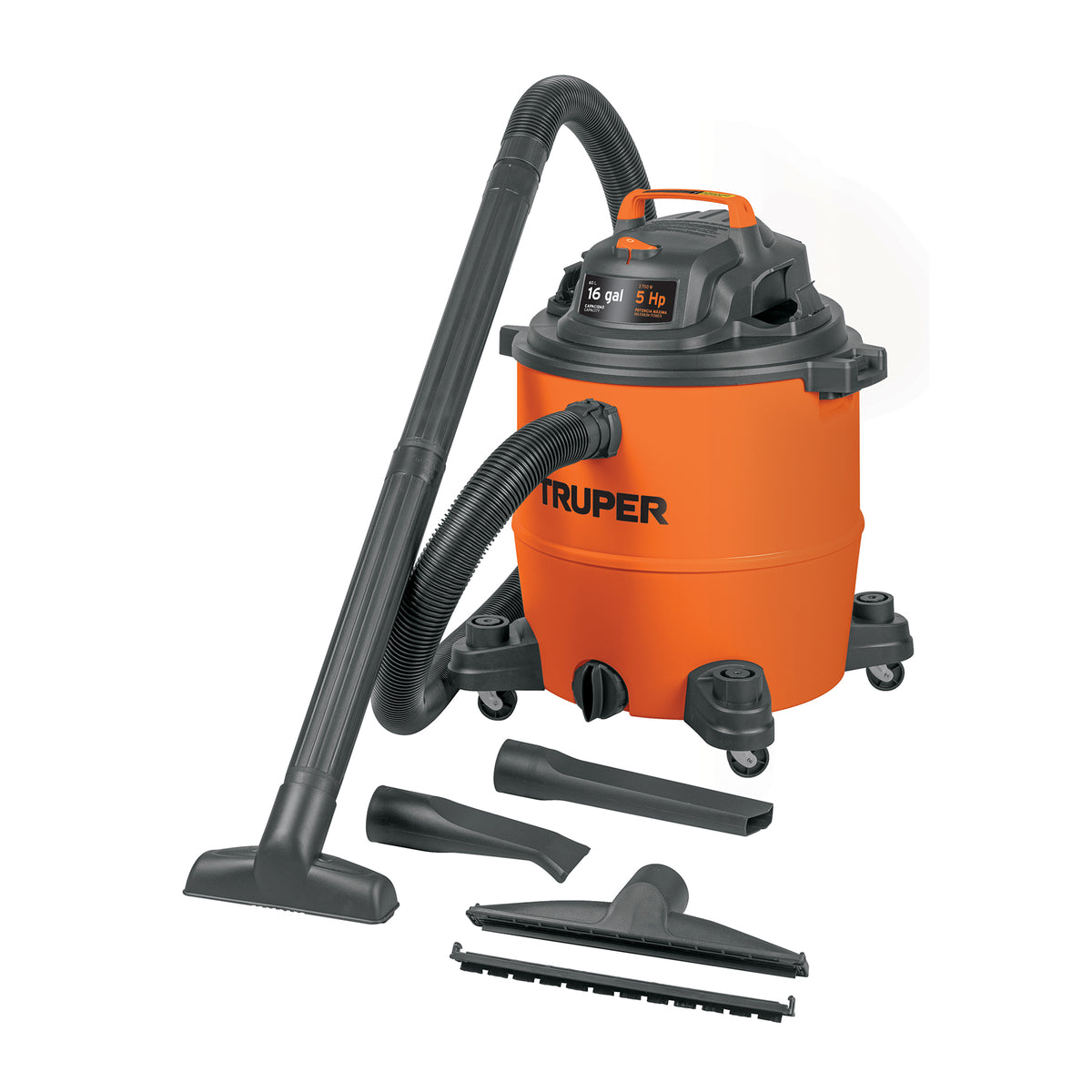 Aspiradora de sólidos y líquidos, 16 gal, plástica, TRUPER