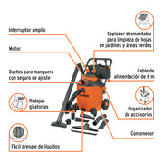 Aspiradora sólidos y líquidos, 16 gal, soplador desmontable
