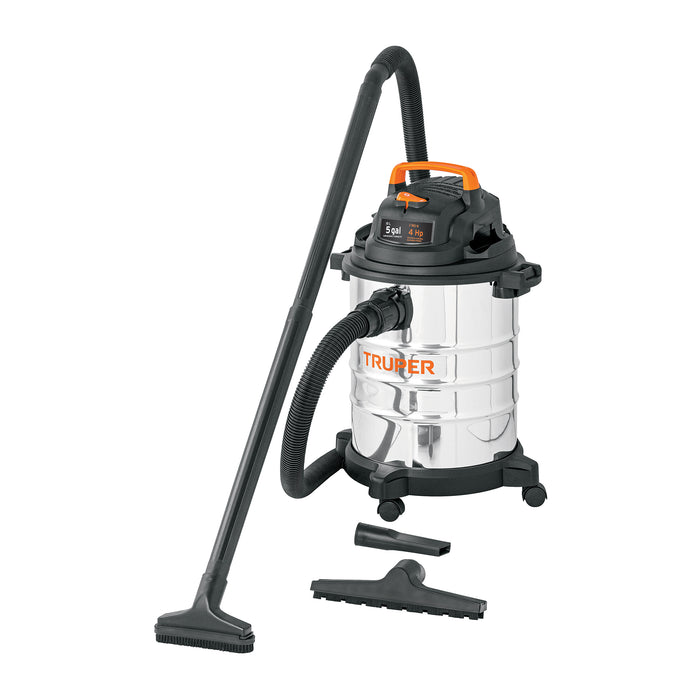 Aspiradora de sólidos y líquidos, 5 gal, acero inox, TRUPER