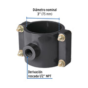 Abrazadera para toma domiciliaria PP 3' x 1/2', FOSET