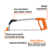 Arco 12' profesional tubular de acero para segueta, TRUPER