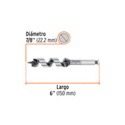 Broca auger tipo berbiquí 7/8' X 6', TRUPER